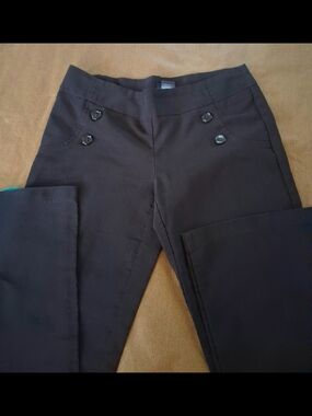 Flirtatious Black Sailor Front Button Accent Trousers Pants Flared Leg Stretch 5